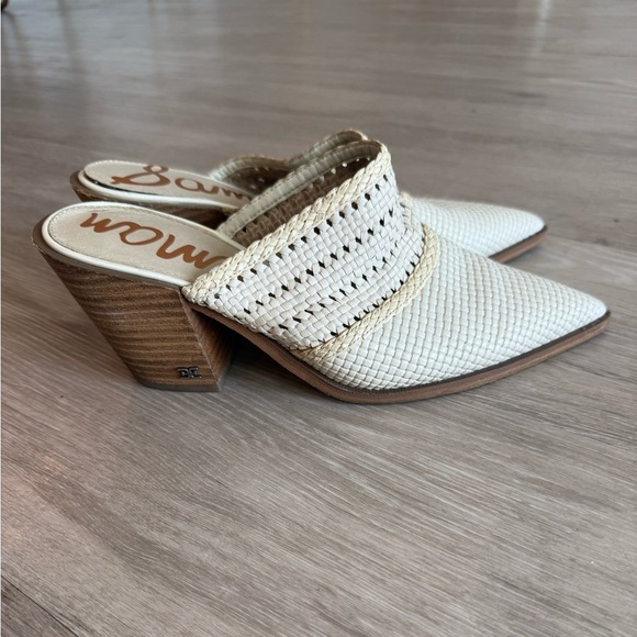 Sam Edelman Lillianna Slip-On Heel Mules Ivory Pointed Toe Size 8 - Picture 2 of 5